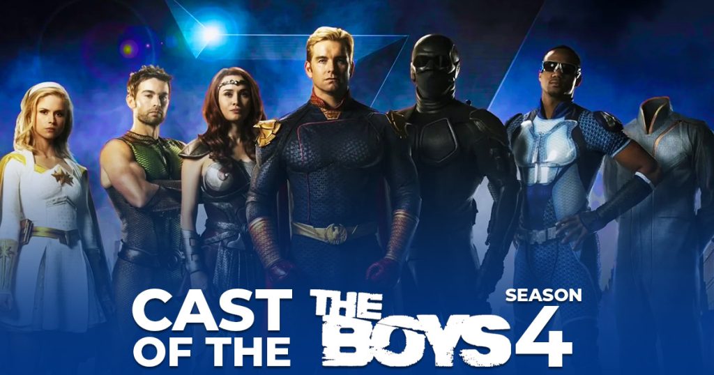 the boys season 4 cast detail poster with blue colour background 