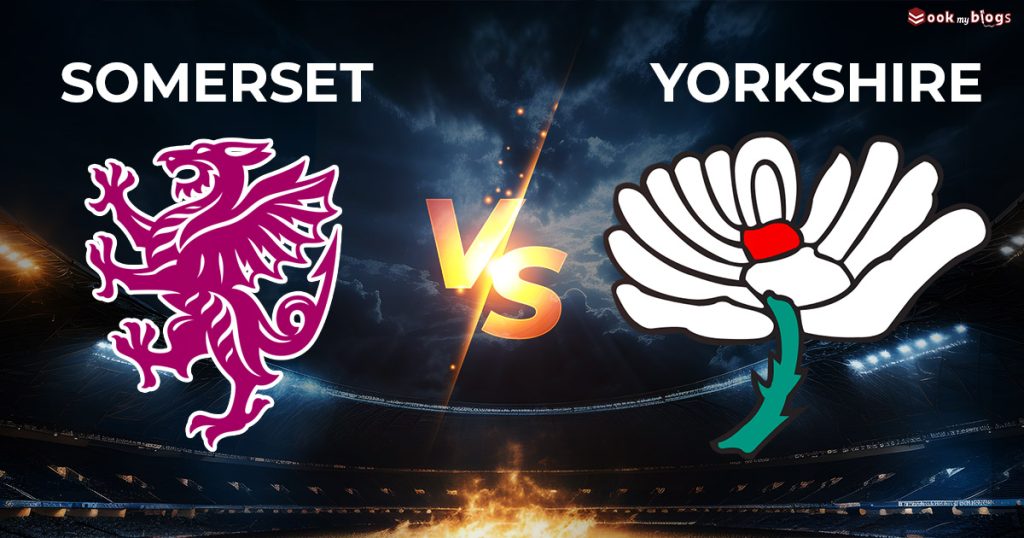 abu dhabi t20 counties super cup match somerset  and yorkshire logo with cricket stadium in the background 