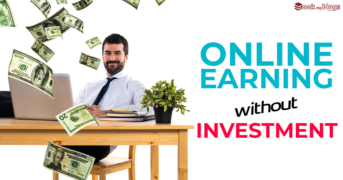 online earning without investment poster with a man in white shirt and money flowing over him